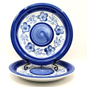 Gibson Houseware Blue Floral Ceramic Salad/Dessert Plates Set of 2 Vintage